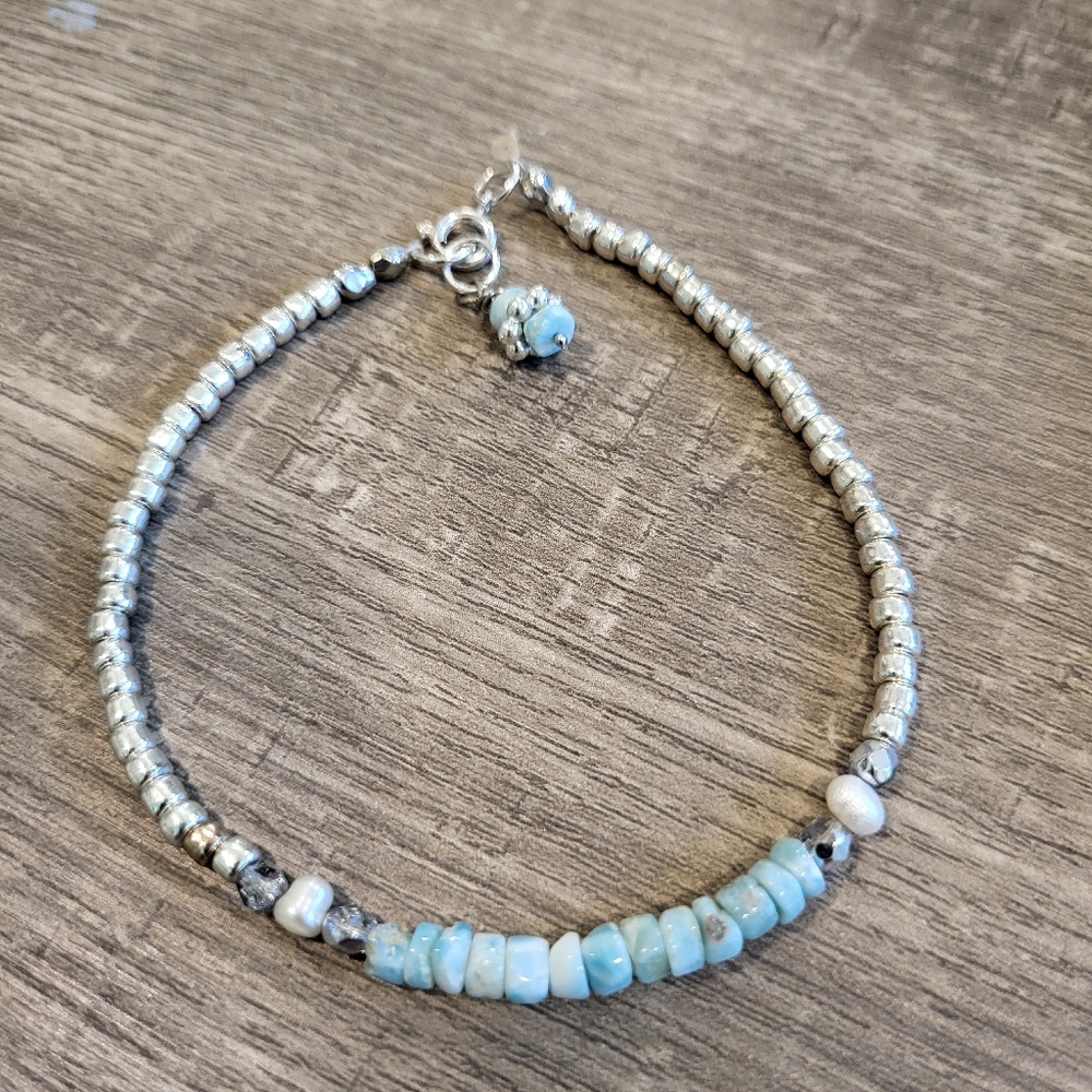 Larimar precious Gemstone anklet